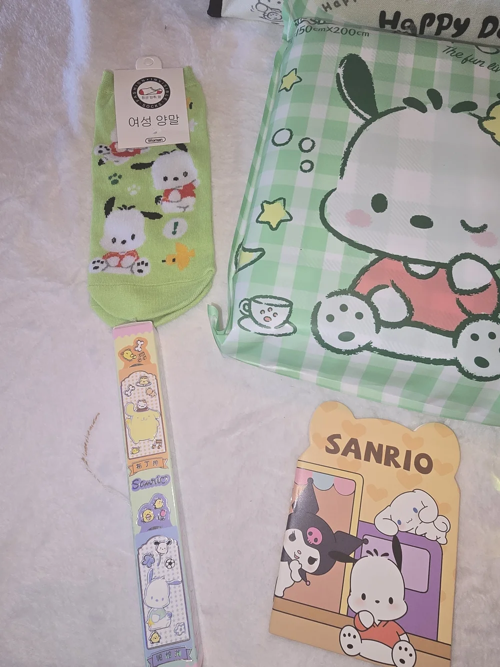 Sanrio Pochacco 8-Pc Mega Bundle! NEW Tablecloth Tote Bag Socks Journal Jewelry